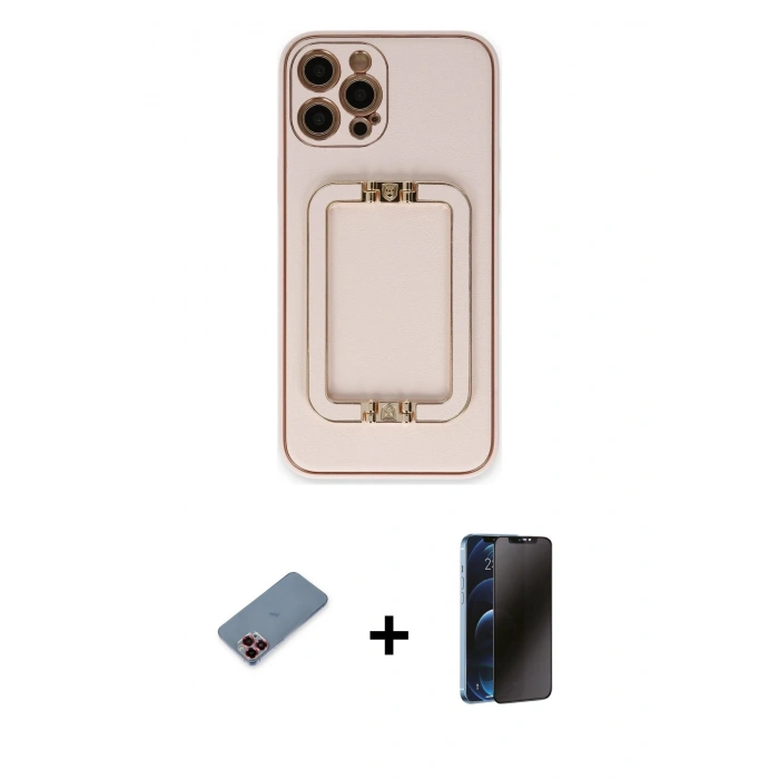 MARSİLYAN™- iPhone 12 Pro Kılıf Kozmos Minimal Prime - Siyah 3D Antistatik Hayalet Cam Ekran Koruyucu + Metal Kamera Lens Koruma Cam - KI