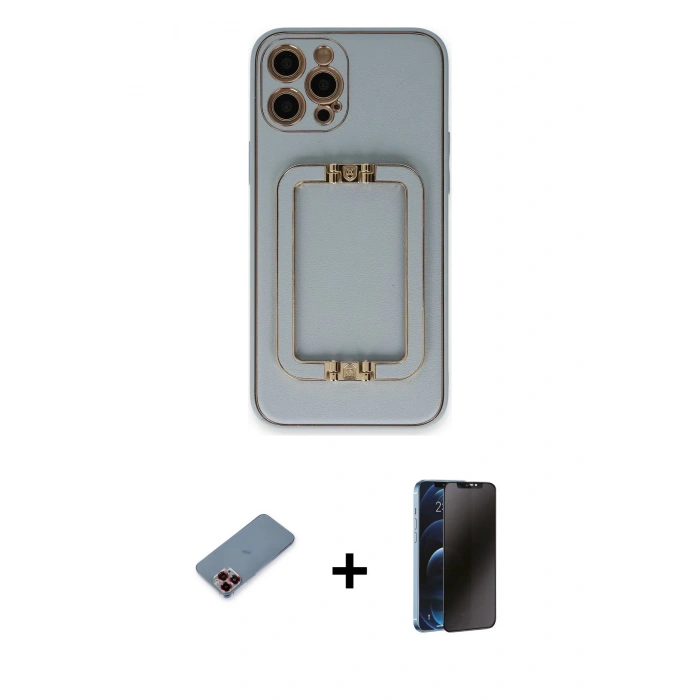 MARSİLYAN™- iPhone 12 Pro Kılıf Kozmos Minimal Prime - Siyah 3D Antistatik Hayalet Cam Ekran Koruyucu + Metal Kamera Lens Koruma Cam - KI