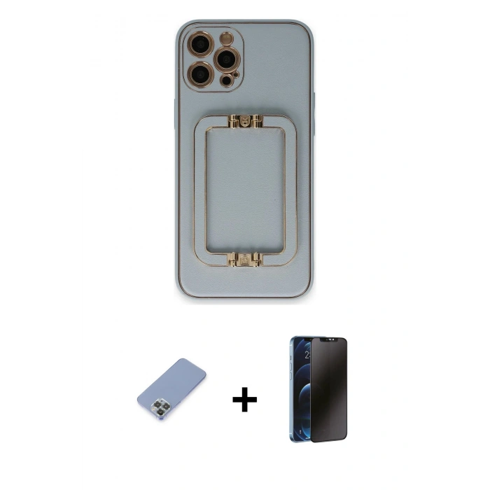 MARSİLYAN™- iPhone 12 Pro Kılıf Kozmos Minimal Prime - Siyah 3D Antistatik Hayalet Cam Ekran Koruyucu + Metal Kamera Lens Koruma Cam - KUYL