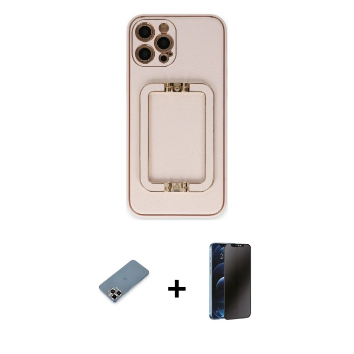MARSİLYAN™- iPhone 12 Pro Kılıf Kozmos Minimal Prime - Siyah 3D Antistatik Hayalet Cam Ekran Koruyucu + Metal Kamera Lens Koruma Cam - MR