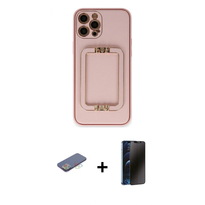 MARSİLYAN™- iPhone 12 Pro Kılıf Kozmos Minimal Prime - Siyah 3D Antistatik Hayalet Cam Ekran Koruyucu + Renkli Kamera Lens Koruma Cam - MI