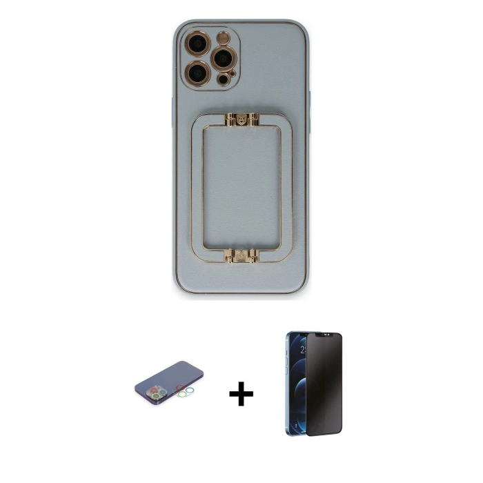 MARSİLYAN™- iPhone 12 Pro Kılıf Kozmos Minimal Prime - Siyah 3D Antistatik Hayalet Cam Ekran Koruyucu + Renkli Kamera Lens Koruma Cam - MI