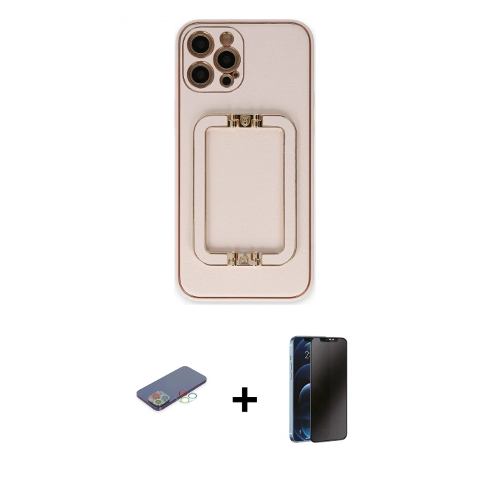 MARSİLYAN™- iPhone 12 Pro Kılıf Kozmos Minimal Prime - Siyah 3D Antistatik Hayalet Cam Ekran Koruyucu + Renkli Kamera Lens Koruma Cam - MI