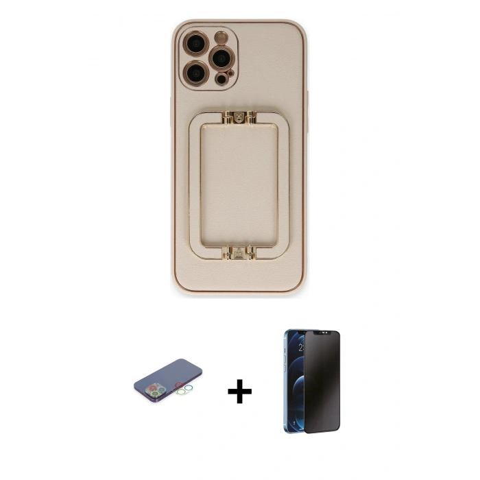 MARSİLYAN™- iPhone 12 Pro Kılıf Kozmos Minimal Prime - Siyah 3D Antistatik Hayalet Cam Ekran Koruyucu + Renkli Kamera Lens Koruma Cam - MI