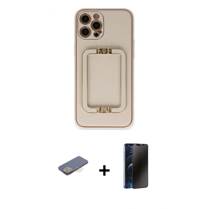 MARSİLYAN™- iPhone 12 Pro Kılıf Kozmos Minimal Prime - Siyah 3D Antistatik Hayalet Cam Ekran Koruyucu + Renkli Kamera Lens Koruma Cam - SI