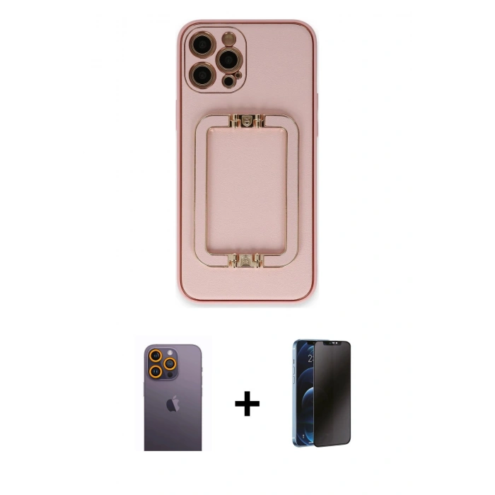 MARSİLYAN™- iPhone 12 Pro Kılıf Kozmos Minimal Prime - Siyah 3D Antistatik Hayalet Cam Ekran Koruyucu + Neon Fosforlu Kamera Lens - SI