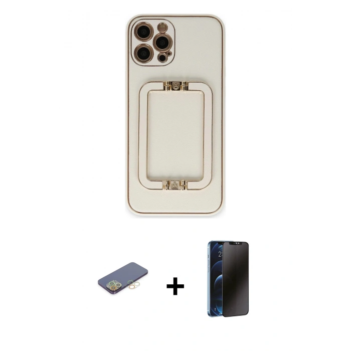MARSİLYAN™- iPhone 12 Pro Kılıf Kozmos Minimal Prime - Siyah 3D Antistatik Hayalet Cam Ekran Koruyucu + Renkli Kamera Lens Koruma Cam - SI