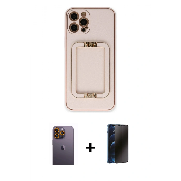 MARSİLYAN™- iPhone 12 Pro Kılıf Kozmos Minimal Prime - Siyah 3D Antistatik Hayalet Cam Ekran Koruyucu + Neon Fosforlu Kamera Lens - SI
