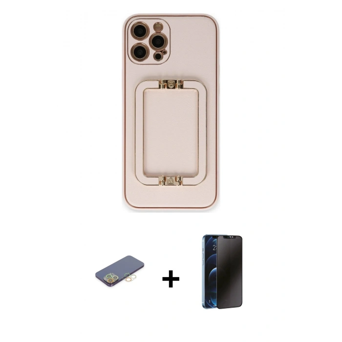 MARSİLYAN™- iPhone 12 Pro Kılıf Kozmos Minimal Prime - Siyah 3D Antistatik Hayalet Cam Ekran Koruyucu + Renkli Kamera Lens Koruma Cam - SI