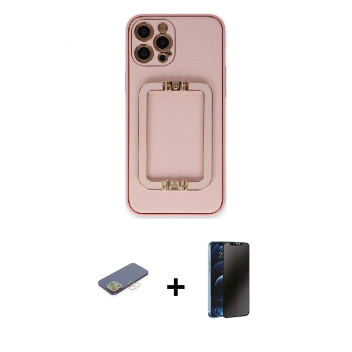 MARSİLYAN™- iPhone 12 Pro Kılıf Kozmos Minimal Prime - Siyah 3D Antistatik Hayalet Cam Ekran Koruyucu + Renkli Kamera Lens Koruma Cam - SI