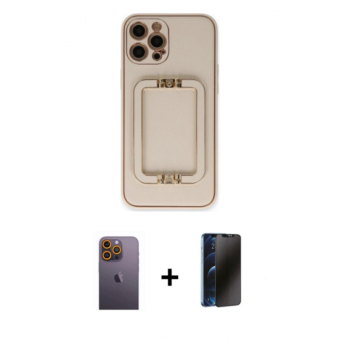 MARSİLYAN™- iPhone 12 Pro Kılıf Kozmos Minimal Prime - Siyah 3D Antistatik Hayalet Cam Ekran Koruyucu + Neon Fosforlu Kamera Lens - SI