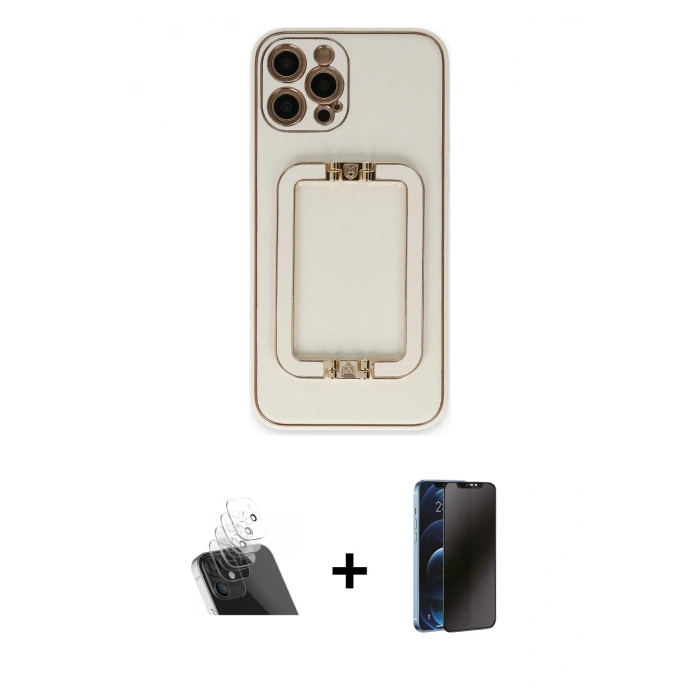 MARSİLYAN™- iPhone 12 Pro Kılıf Kozmos Minimal Prime - Siyah 3D Antistatik Hayalet Cam Ekran Koruyucu + Kamera Lens Koruma Cam - SF