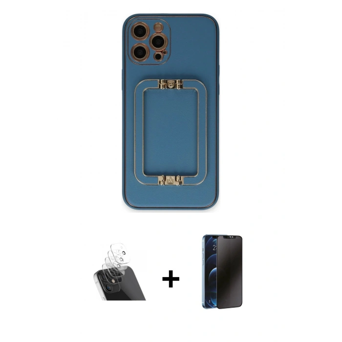 MARSİLYAN™- iPhone 12 Pro Kılıf Kozmos Minimal Prime - Siyah 3D Antistatik Hayalet Cam Ekran Koruyucu + Kamera Lens Koruma Cam - SF