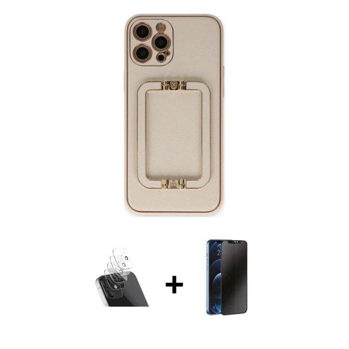 MARSİLYAN™- iPhone 12 Pro Kılıf Kozmos Minimal Prime - Siyah 3D Antistatik Hayalet Cam Ekran Koruyucu + Kamera Lens Koruma Cam - SF
