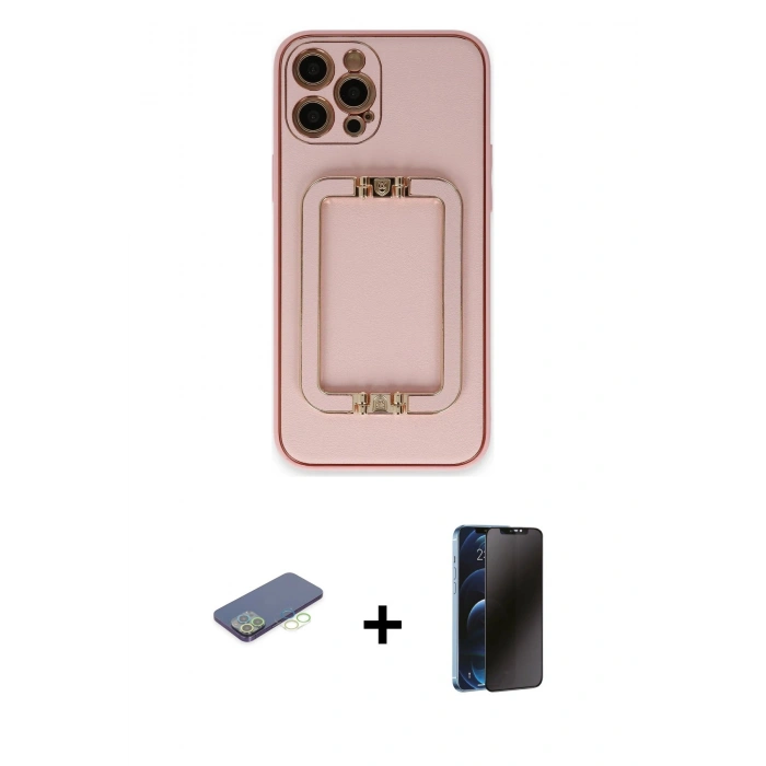 MARSİLYAN™- iPhone 12 Pro Kılıf Kozmos Minimal Prime - Siyah 3D Antistatik Hayalet Cam Ekran Koruyucu + Renkli Kamera Lens Koruma Cam - YL