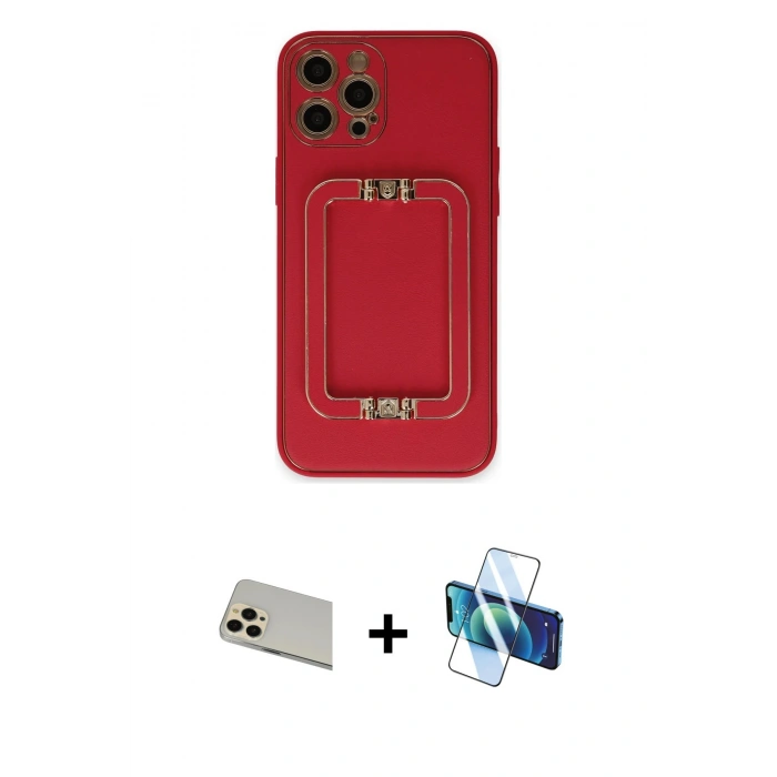 MARSİLYAN™- iPhone 12 Pro Kılıf Kozmos Minimal Prime - Siyah 3D Antistatik Seramik Nano Ekran Koruyucu + Rainbow Kamera Lens Koruma Cam - GD