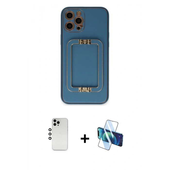 MARSİLYAN™- iPhone 12 Pro Kılıf Kozmos Minimal Prime - Siyah 3D Antistatik Seramik Nano Ekran Koruyucu + Shine Kamera Lens - GS