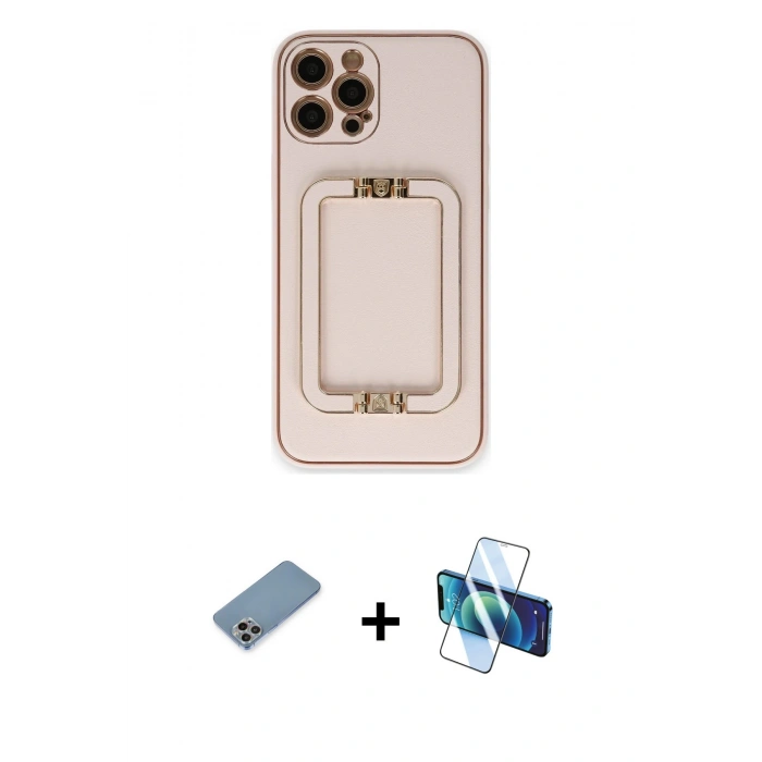 MARSİLYAN™- iPhone 12 Pro Kılıf Kozmos Minimal Prime - Siyah 3D Antistatik Seramik Nano Ekran Koruyucu + Shine Kamera Lens Koruma Cam - GI