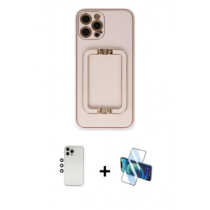 MARSİLYAN™- iPhone 12 Pro Kılıf Kozmos Minimal Prime - Siyah 3D Antistatik Seramik Nano Ekran Koruyucu + Shine Kamera Lens - GS