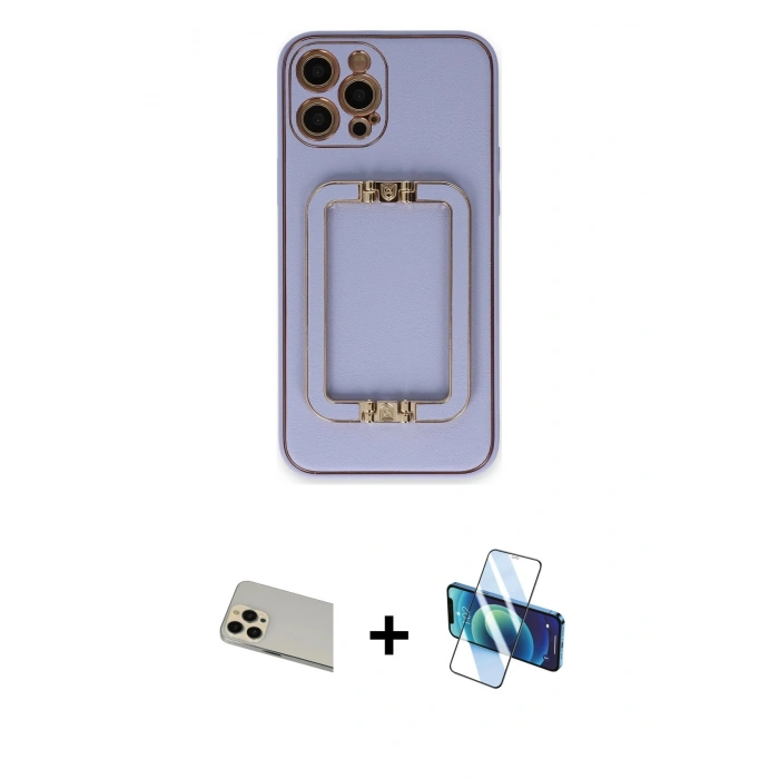 MARSİLYAN™- iPhone 12 Pro Kılıf Kozmos Minimal Prime - Siyah 3D Antistatik Seramik Nano Ekran Koruyucu + Rainbow Kamera Lens Koruma Cam - GD