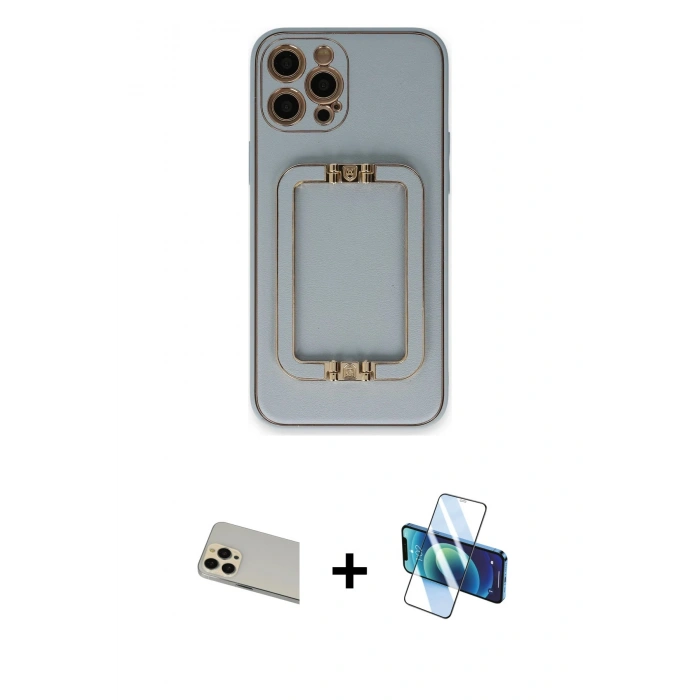 MARSİLYAN™- iPhone 12 Pro Kılıf Kozmos Minimal Prime - Siyah 3D Antistatik Seramik Nano Ekran Koruyucu + Rainbow Kamera Lens Koruma Cam - GD