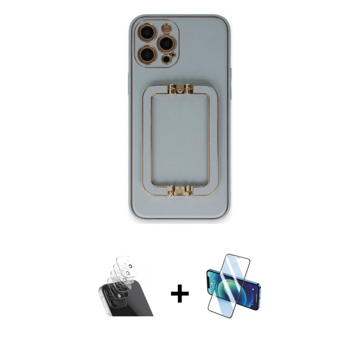 MARSİLYAN™- iPhone 12 Pro Kılıf Kozmos Minimal Prime - Siyah 3D Antistatik Seramik Nano Ekran Koruyucu + Kamera Lens Koruma Cam - SF