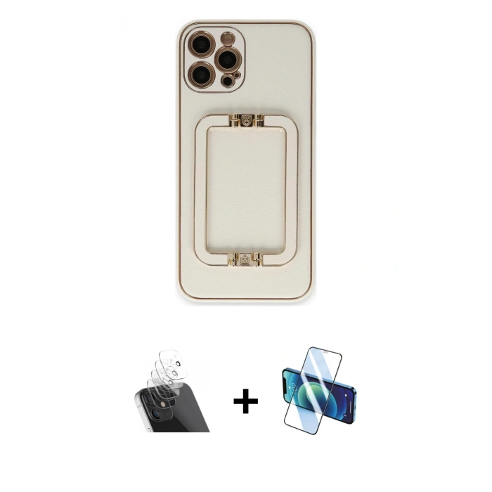 MARSİLYAN™- iPhone 12 Pro Kılıf Kozmos Minimal Prime - Siyah 3D Antistatik Seramik Nano Ekran Koruyucu + Kamera Lens Koruma Cam - SF