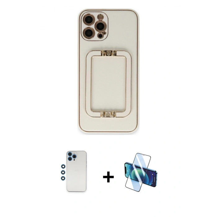 MARSİLYAN™- iPhone 12 Pro Kılıf Kozmos Minimal Prime - Siyah 3D Antistatik Seramik Nano Ekran Koruyucu + Shine Kamera Lens - MI