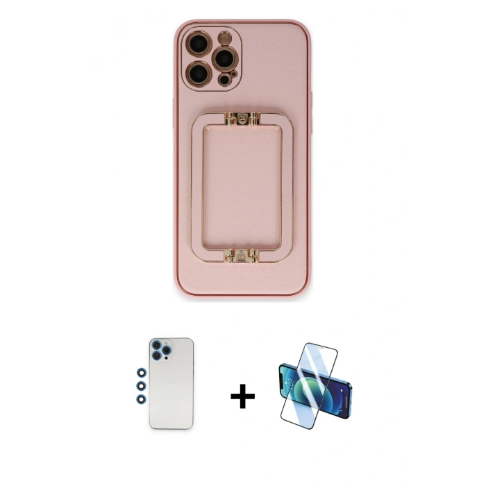 MARSİLYAN™- iPhone 12 Pro Kılıf Kozmos Minimal Prime - Siyah 3D Antistatik Seramik Nano Ekran Koruyucu + Shine Kamera Lens - MI