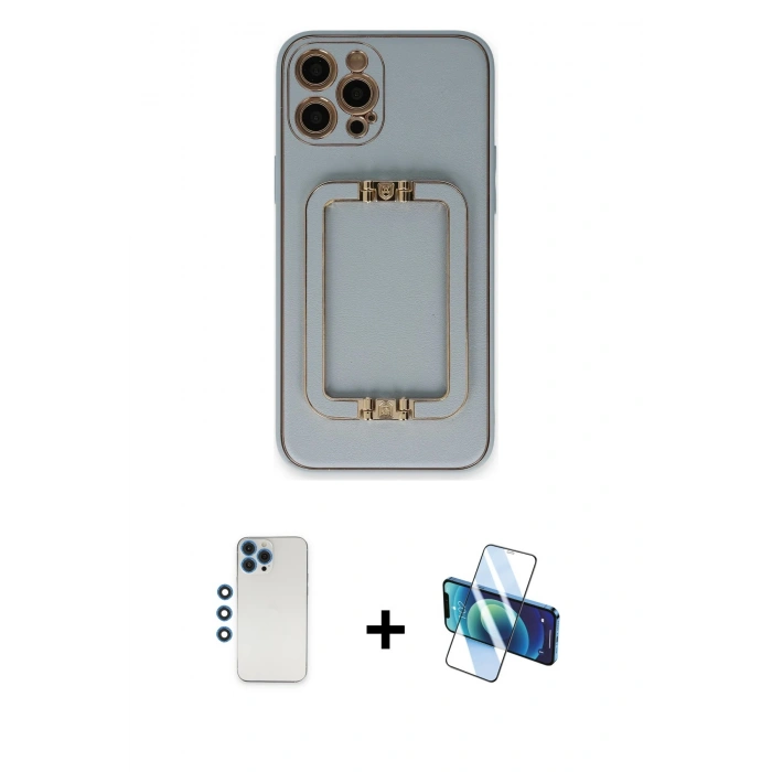 MARSİLYAN™- iPhone 12 Pro Kılıf Kozmos Minimal Prime - Siyah 3D Antistatik Seramik Nano Ekran Koruyucu + Shine Kamera Lens - MI