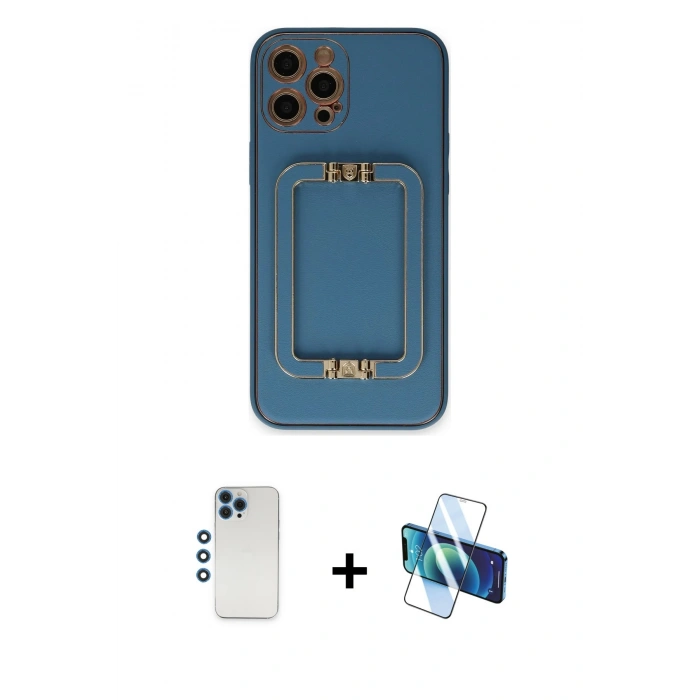 MARSİLYAN™- iPhone 12 Pro Kılıf Kozmos Minimal Prime - Siyah 3D Antistatik Seramik Nano Ekran Koruyucu + Shine Kamera Lens - MI