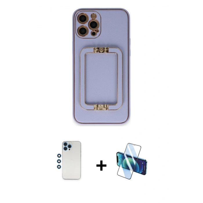 MARSİLYAN™- iPhone 12 Pro Kılıf Kozmos Minimal Prime - Siyah 3D Antistatik Seramik Nano Ekran Koruyucu + Shine Kamera Lens - MI