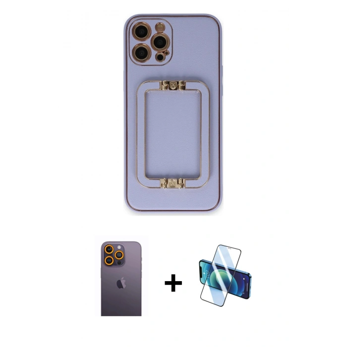 MARSİLYAN™- iPhone 12 Pro Kılıf Kozmos Minimal Prime - Siyah 3D Antistatik Seramik Nano Ekran Koruyucu + Neon Fosforlu Kamera Lens - SI