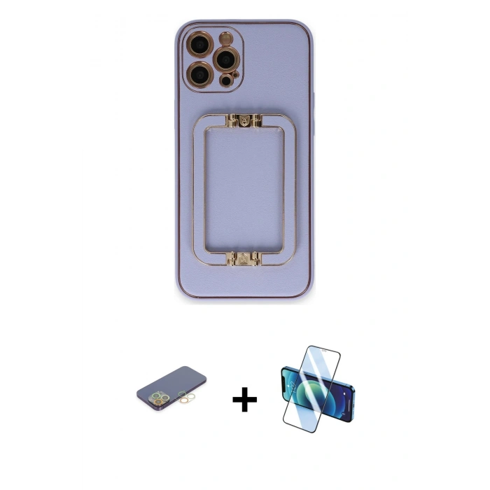 MARSİLYAN™- iPhone 12 Pro Kılıf Kozmos Minimal Prime - Siyah 3D Antistatik Seramik Nano Ekran Koruyucu + Renkli Kamera Lens Koruma Cam - SI