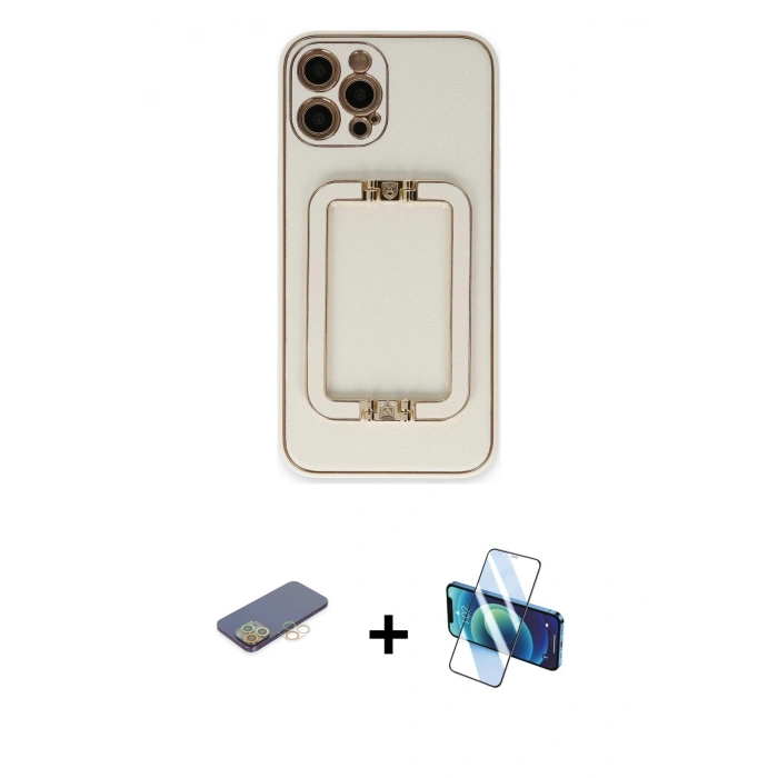 MARSİLYAN™- iPhone 12 Pro Kılıf Kozmos Minimal Prime - Siyah 3D Antistatik Seramik Nano Ekran Koruyucu + Renkli Kamera Lens Koruma Cam - SI