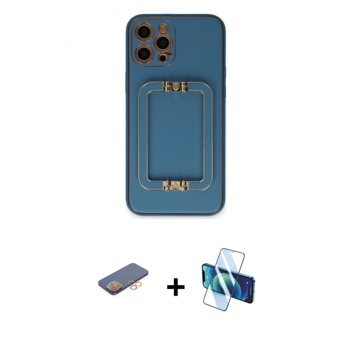 MARSİLYAN™- iPhone 12 Pro Kılıf Kozmos Minimal Prime - Siyah 3D Antistatik Seramik Nano Ekran Koruyucu + Renkli Kamera Lens Koruma Cam - TU