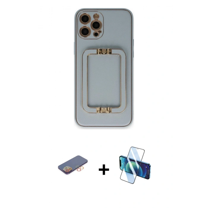 MARSİLYAN™- iPhone 12 Pro Kılıf Kozmos Minimal Prime - Siyah 3D Antistatik Seramik Nano Ekran Koruyucu + Renkli Kamera Lens Koruma Cam - TU