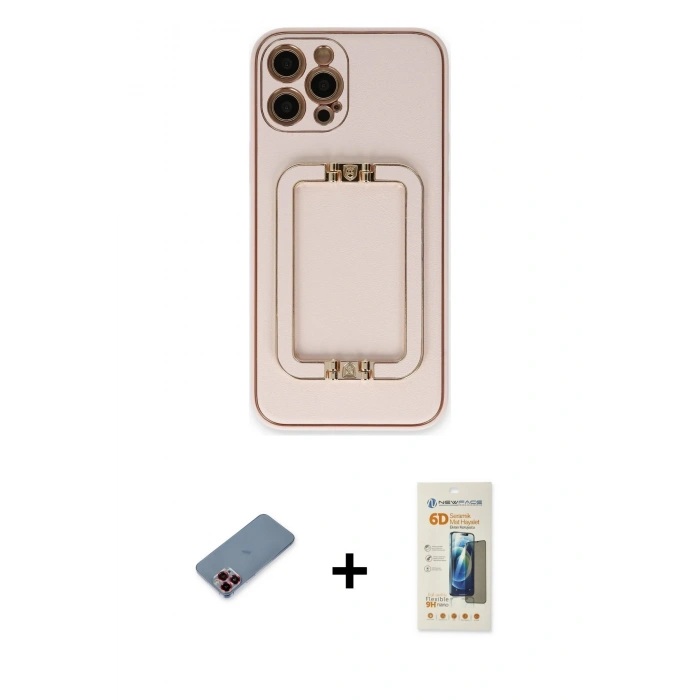 MARSİLYAN™- iPhone 12 Pro Kılıf Kozmos Minimal Prime - Siyah 6D Mat Seramik Hayalet Nano Ekran Koruyucu + Metal Kamera Lens Koruma Cam - KI