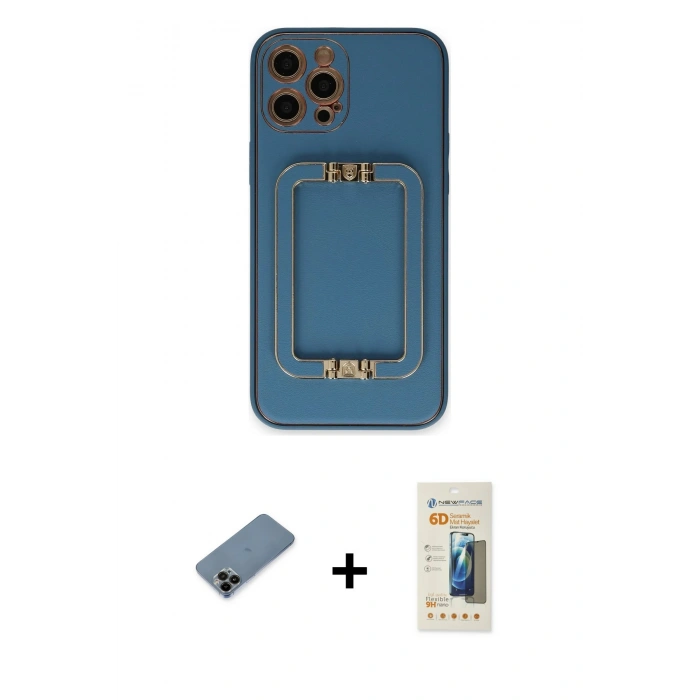 MARSİLYAN™- iPhone 12 Pro Kılıf Kozmos Minimal Prime - Siyah 6D Mat Seramik Hayalet Nano Ekran Koruyucu + Shine Kamera Lens Koruma Cam - SH