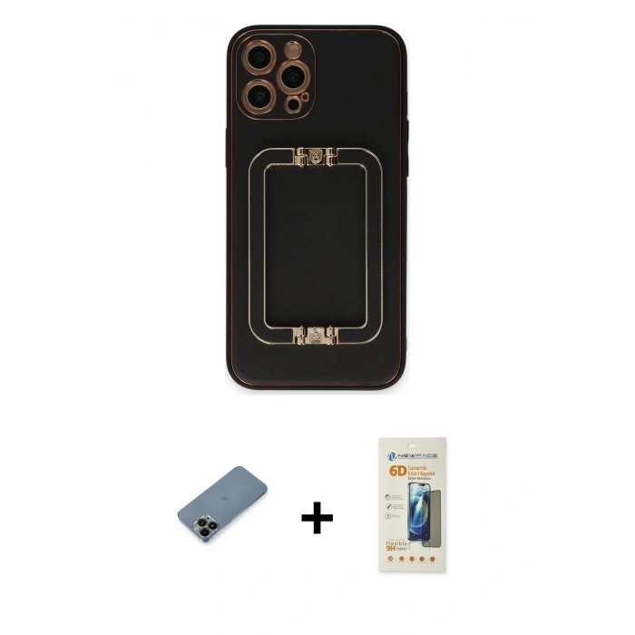 MARSİLYAN™- iPhone 12 Pro Kılıf Kozmos Minimal Prime - Siyah 6D Mat Seramik Hayalet Nano Ekran Koruyucu + Shine Kamera Lens Koruma Cam - SH