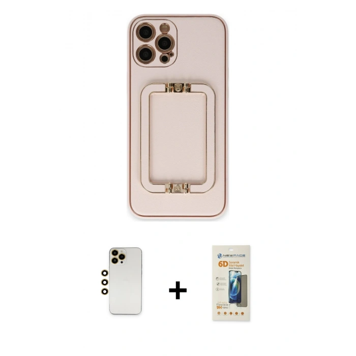 MARSİLYAN™- iPhone 12 Pro Kılıf Kozmos Minimal Prime - Siyah 6D Mat Seramik Hayalet Nano Ekran Koruyucu + Shine Kamera Lens - GD