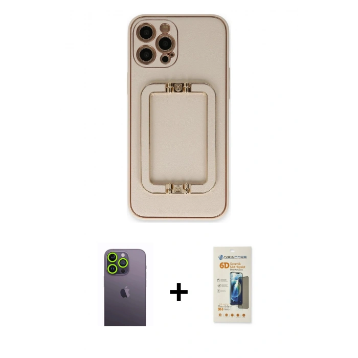 MARSİLYAN™- iPhone 12 Pro Kılıf Kozmos Minimal Prime - Siyah 6D Mat Seramik Hayalet Nano Ekran Koruyucu + Neon Fosforlu Kamera Lens - YL