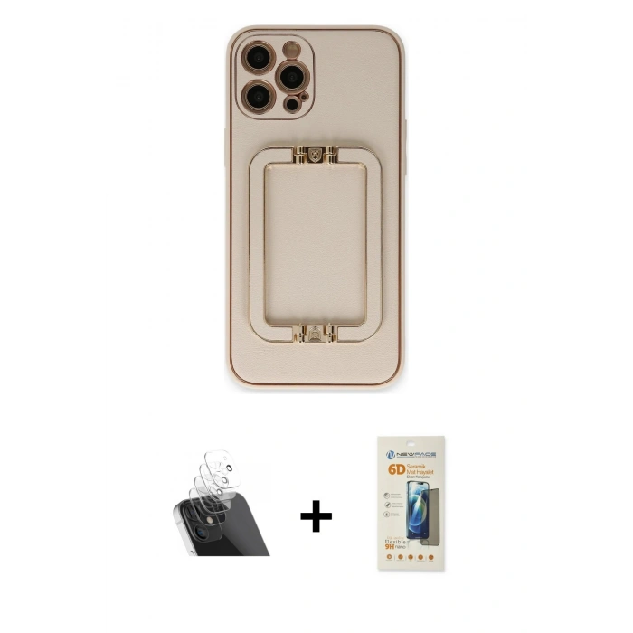 MARSİLYAN™- iPhone 12 Pro Kılıf Kozmos Minimal Prime - Siyah 6D Mat Seramik Hayalet Nano Ekran Koruyucu + Kamera Lens Koruma Cam - SF