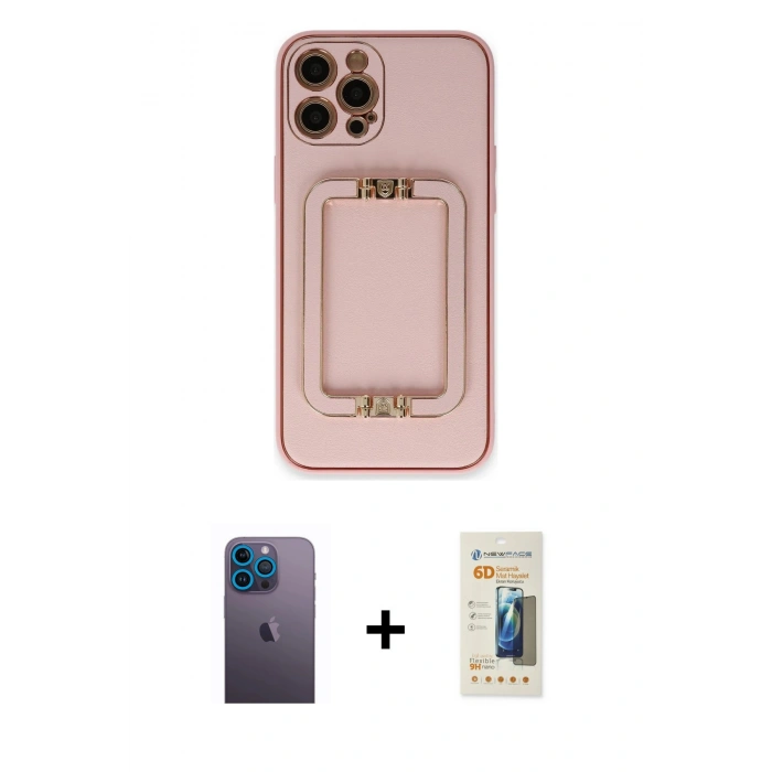 MARSİLYAN™- iPhone 12 Pro Kılıf Kozmos Minimal Prime - Siyah 6D Mat Seramik Hayalet Nano Ekran Koruyucu + Neon Fosforlu Kamera Lens - MI
