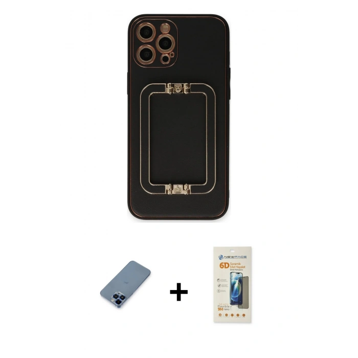 MARSİLYAN™- iPhone 12 Pro Kılıf Kozmos Minimal Prime - Siyah 6D Mat Seramik Hayalet Nano Ekran Koruyucu + Metal Kamera Lens Koruma Cam - MI