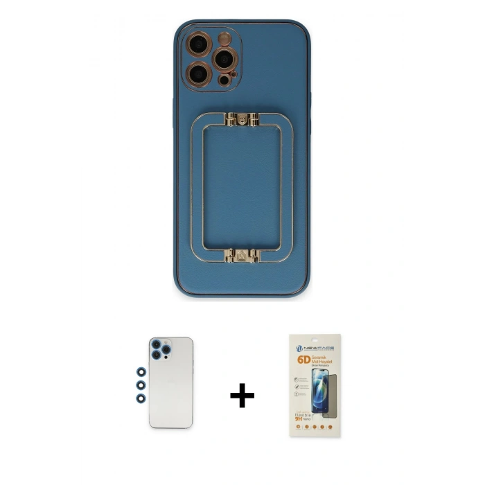 MARSİLYAN™- iPhone 12 Pro Kılıf Kozmos Minimal Prime - Siyah 6D Mat Seramik Hayalet Nano Ekran Koruyucu + Shine Kamera Lens - MI