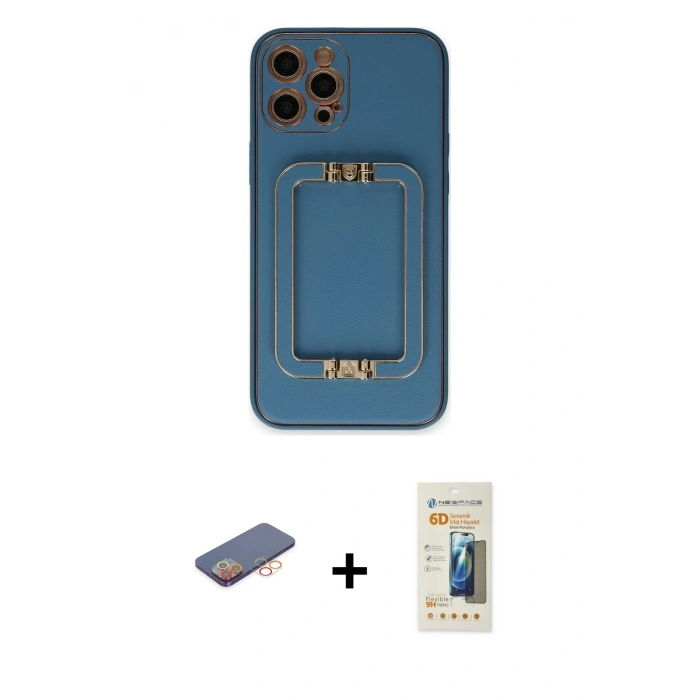 MARSİLYAN™- iPhone 12 Pro Kılıf Kozmos Minimal Prime - Siyah 6D Mat Seramik Hayalet Nano Ekran Koruyucu + Renkli Kamera Lens Koruma Cam - TU