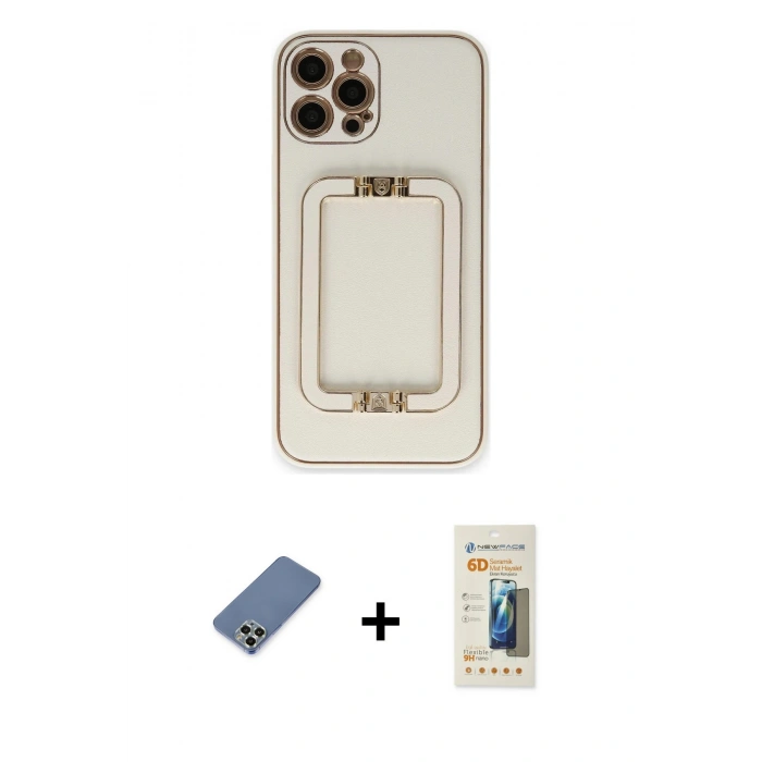 MARSİLYAN™- iPhone 12 Pro Kılıf Kozmos Minimal Prime - Siyah 6D Mat Seramik Hayalet Nano Ekran Koruyucu + Metal Kamera Lens Koruma Cam - AKYL