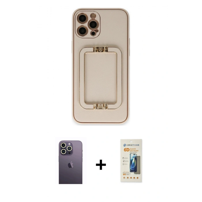 MARSİLYAN™- iPhone 12 Pro Kılıf Kozmos Minimal Prime - Siyah 6D Mat Seramik Hayalet Nano Ekran Koruyucu + Neon Fosforlu Kamera Lens - BZ