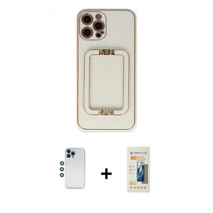 MARSİLYAN™- iPhone 12 Pro Kılıf Kozmos Minimal Prime - Siyah 6D Mat Seramik Hayalet Nano Ekran Koruyucu + Shine Kamera Lens - MI
